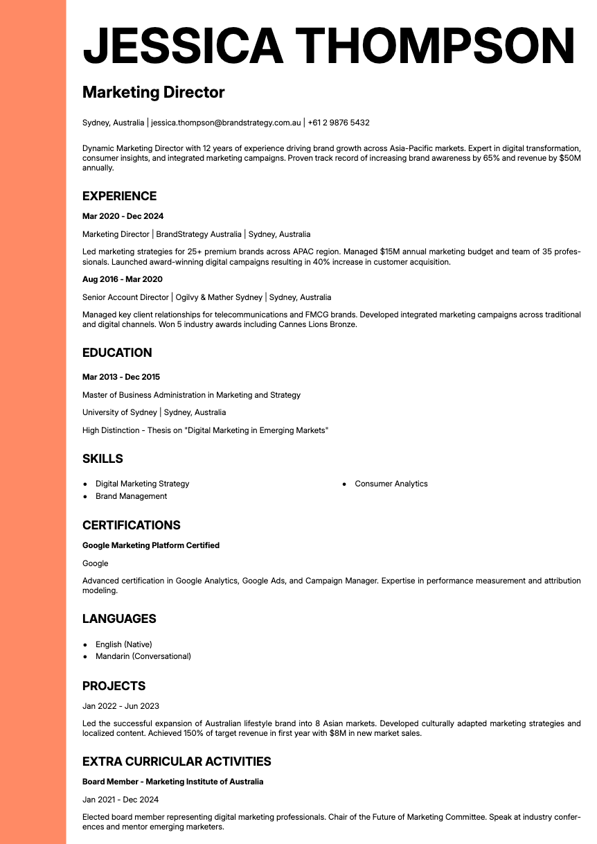 Bold Edge - Resume template Bold Edge - Resume and CV template preview, professional ATS-friendly design