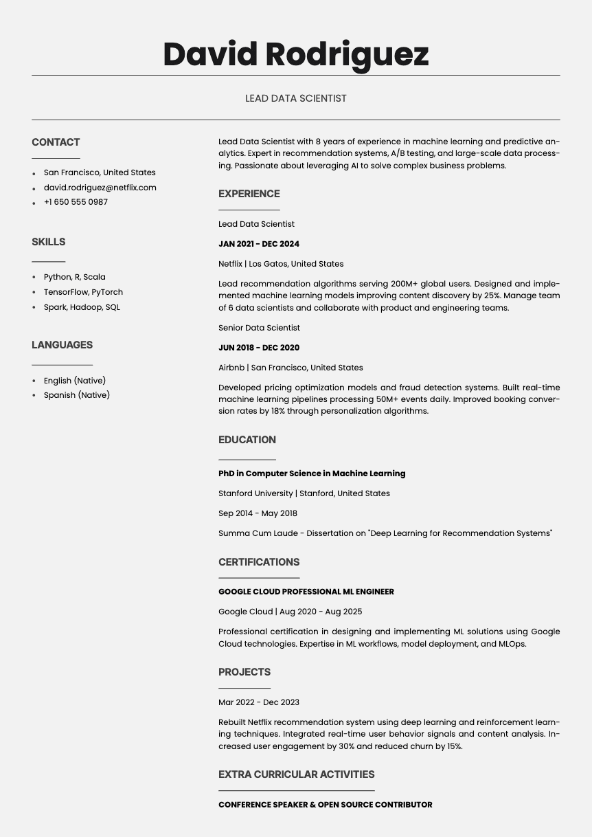 Quartz - Resume template Quartz - Resume and CV template preview, professional ATS-friendly design