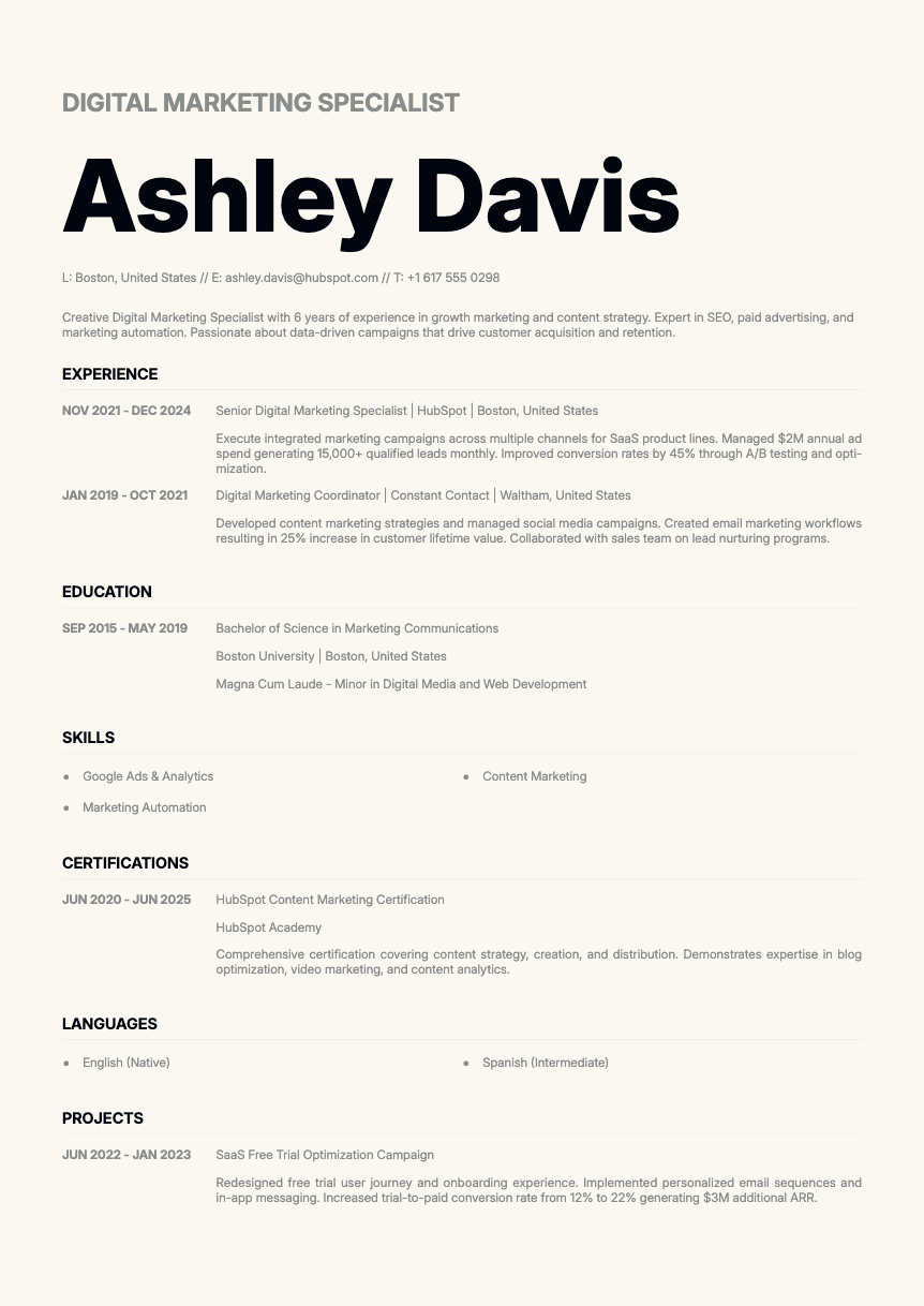 Zinc - Resume template Zinc - Resume and CV template preview, professional ATS-friendly design